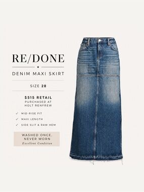 RE/DONE Mid-Rise Denim Maxi Skirt | Size 28 | $515 Retail